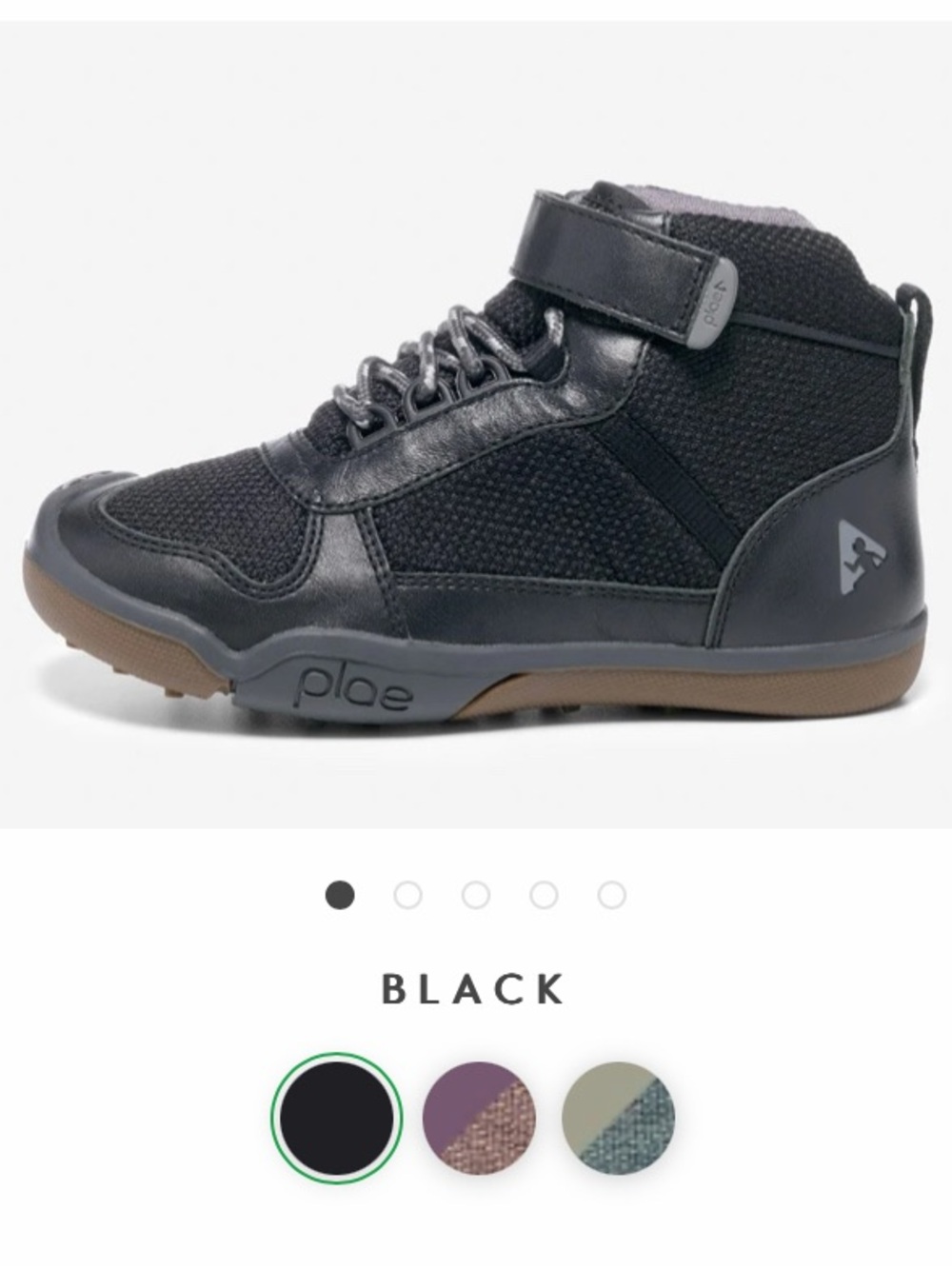 PLAE Black High-Top Kids Sneaker with Brown Outsole